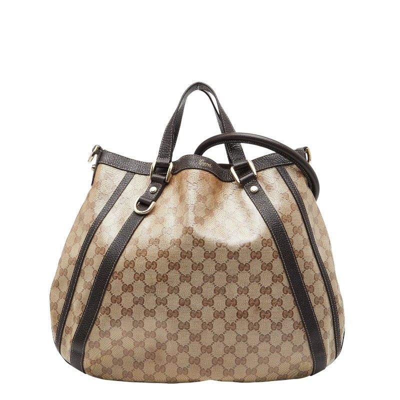 GUCCI グッチハンドバッグ クリスタル レザーブラウンゴールド GGキャンバス GUCCI グッチ ハンドバッグ ヒステリア GGクリスタル