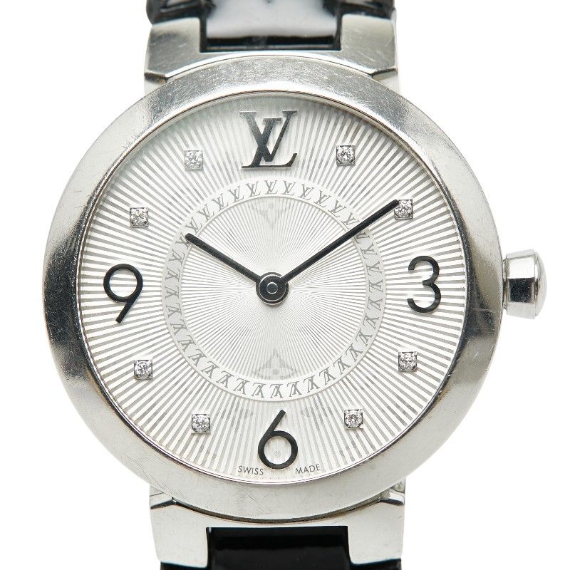 ルイ ヴィトン タンブール スリム 8 Pダイヤ Q 12 MG ステンレススチール レザー レディース LOUIS VUITTON 1-0247739