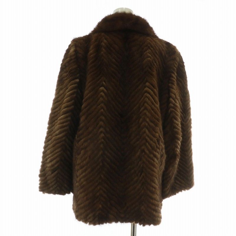 ノーブランド ファーコート アウター 毛皮 ミンク ミドル ヘリンボーン