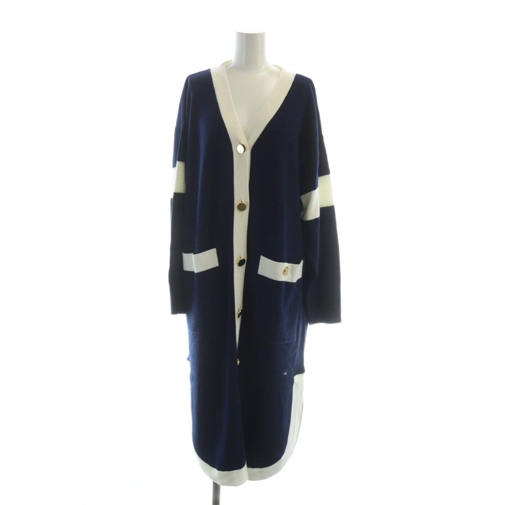 【中古】グレースクラス GRACE Class 22AW バイカラー ロングカーディガン ニット 長袖 金ボタン 36 紺 ネイビー グレースクラス GRACE Class 22AW バイカラー ロングカーディガン