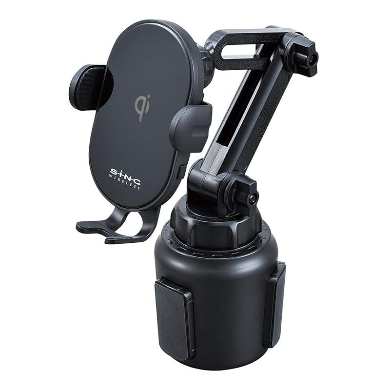 セイワ(SEIWA) 車内用品 スマホホルダー Qi ワイヤレス充電器搭載 ブラック D600 ドリンクホルダー差込取付 USB Power Delivery入力 蓄電用キャパシタ内蔵 静音 最大15W出力 手帳型ケース対応 0