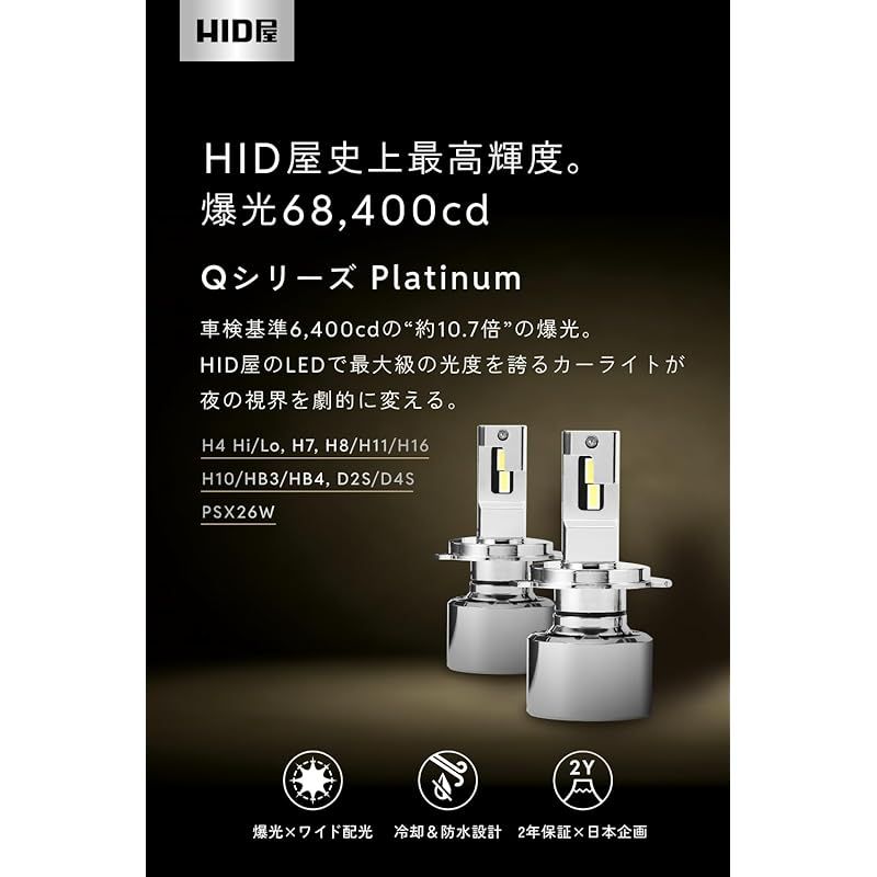 HID屋 H4 LED ヘッドライト 68400cd(カンデラ) 【65W HID級の明るさ