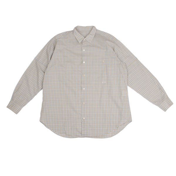 パパスPapas コットンチェック長袖シャツ 薄黄色水色紺M