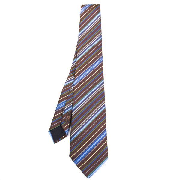 エルメスHERMES マルチストライプジャガードシルクネクタイ 茶青緑