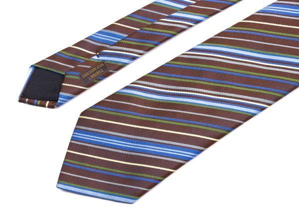 エルメスHERMES マルチストライプジャガードシルクネクタイ 茶青緑 エルメスHERMES マルチストライプジャガードシルクネクタイ 茶青緑