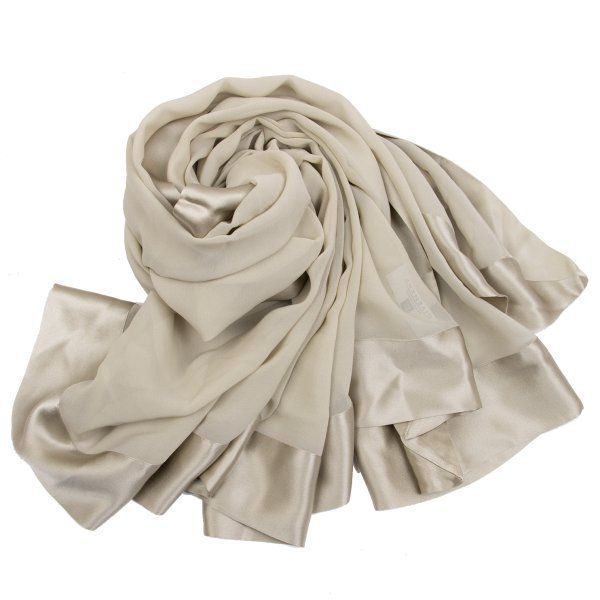 ジバンシィGIVENCHY サテン切替シルク大判スカーフ ベージュ