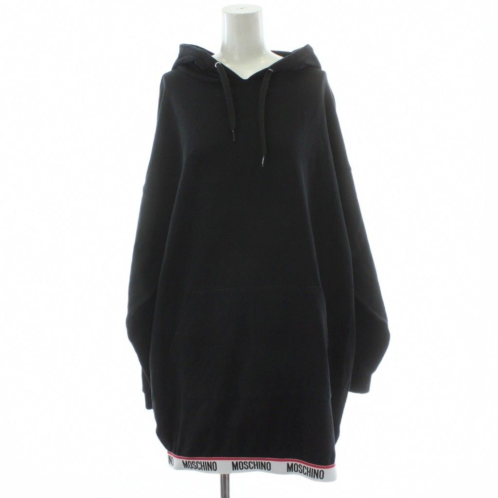 【中古】モスキーノ MOSCHINO スウェット パーカー ワンピース S 黒 ブラック ロゴ 長袖 プルオーバー /PP ■GY19 モスキーノ MOSCHINO スウェット パーカー ワンピース S 黒 ブラック