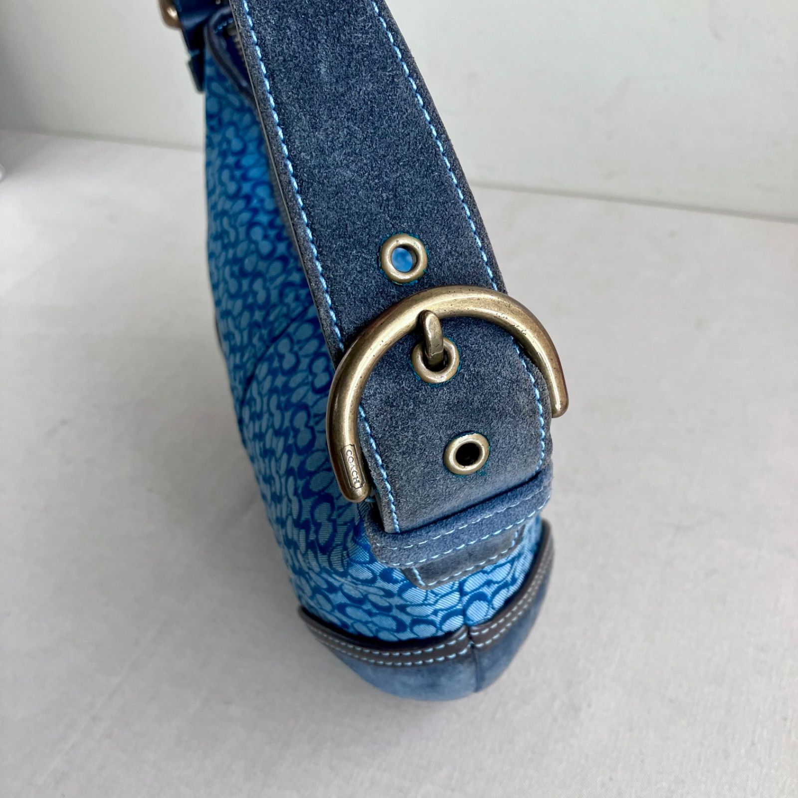 Vintage Coach y2k Mini Soho Hobo Shoulder Bag Suede Blue Mini