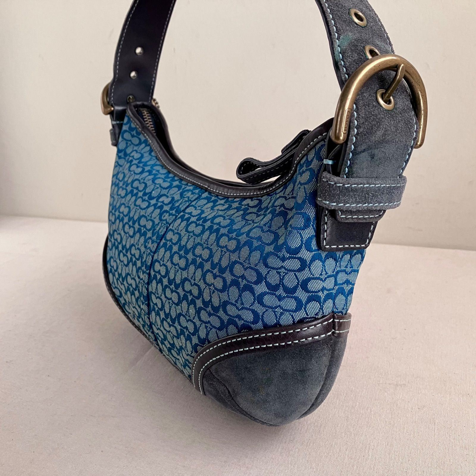 バッグ coach signature mini Soho hand bag y2k Vintage Coach y2k Mini Soho Hobo Shoulder Bag Suede Blue Mini