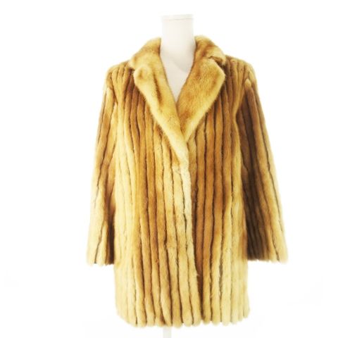 FARION ファーコート ミンク 毛皮 ミドル丈 ストライプ 9 ライト