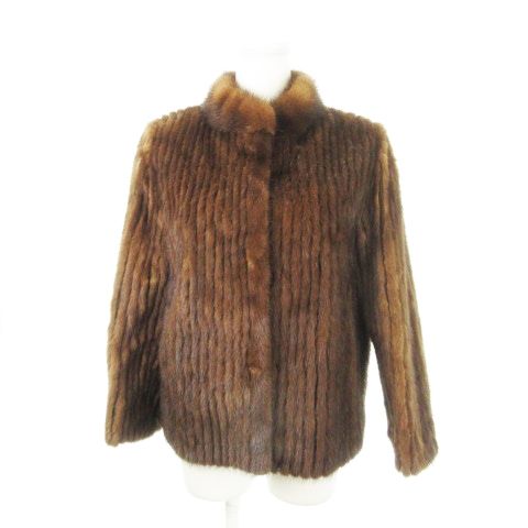 【中古】ジョセフィーヌ ファーコート ミンクファー 毛皮 ハーフ スタンドカラー ショート丈 ストライプ 9 茶 ジョセフィーヌ Josephine ファーコート ミンクファー 毛皮 ハーフ
