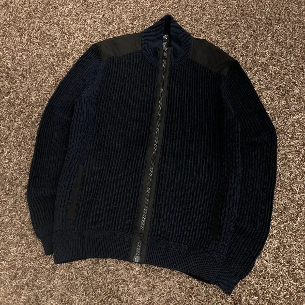 XL カルバン クライン コットン ネイビー ニット ジップアップ ジャケット