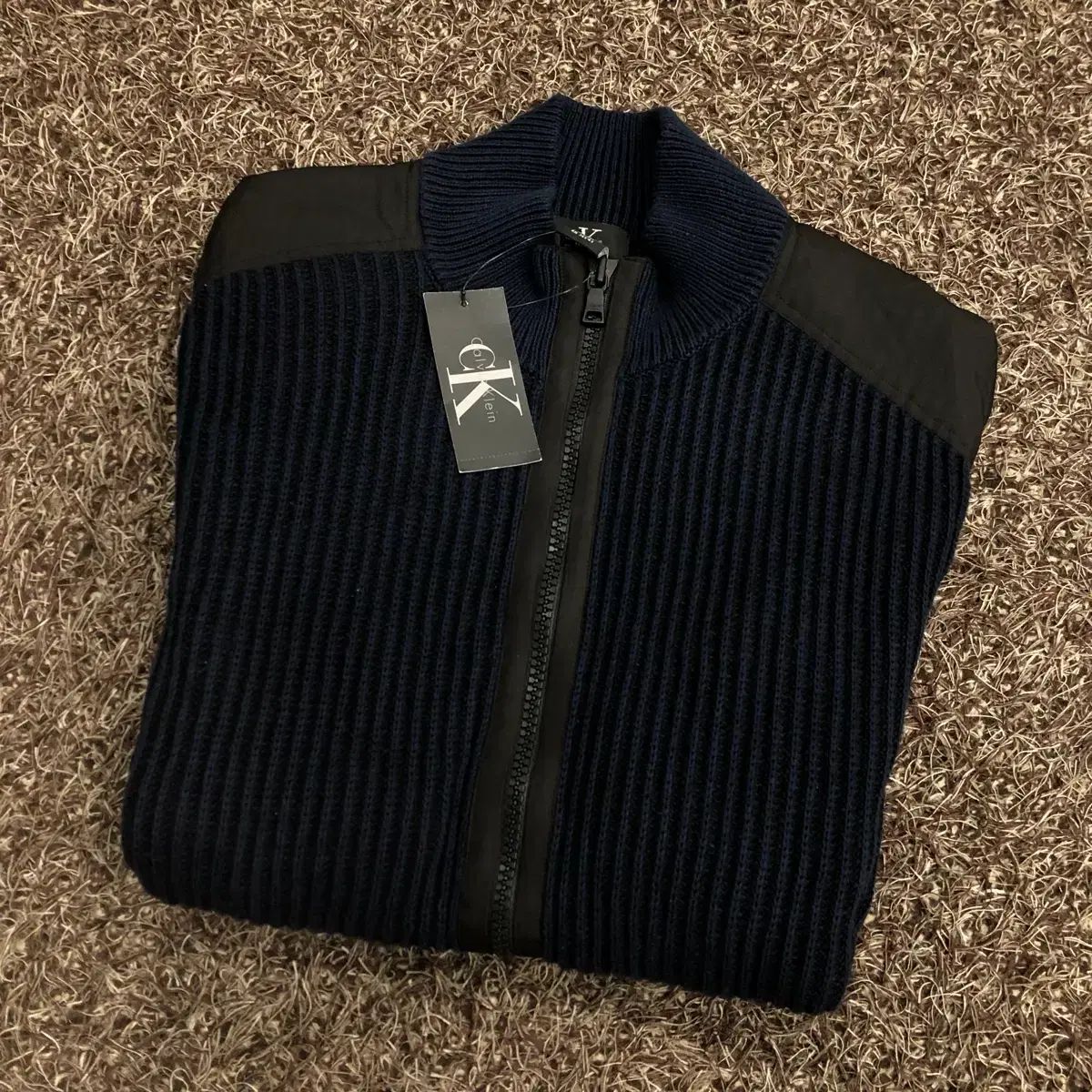 XL カルバン クライン コットン ネイビー ニット ジップアップ ジャケット