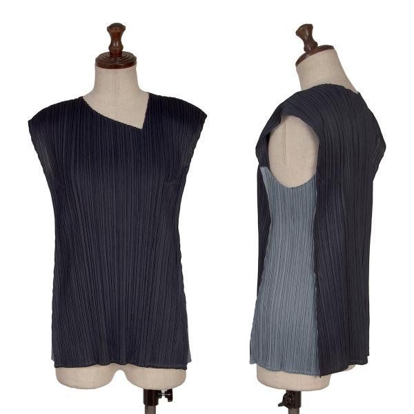 プリーツプリーズPLEATS PLEASE サイド配色切替プリーツノースリーブ プリーツプリーズPLEATS PLEASE サイド配色切替プリーツノースリーブ
