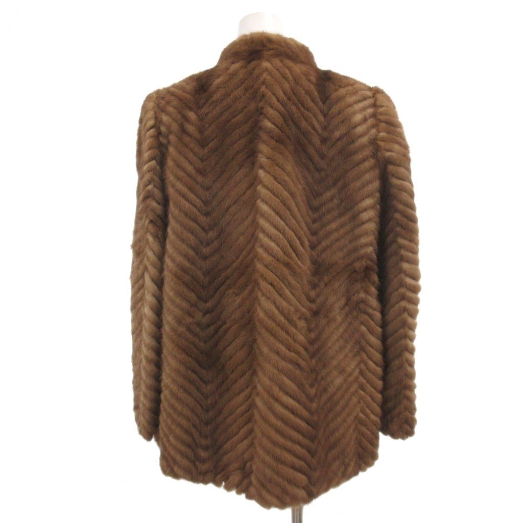 ロティニー ROTINY ファーコート ミンク 毛皮 ミドル丈 ストライプ 茶