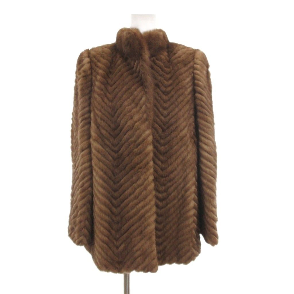 ロティニー ROTINY ファーコート ミンク 毛皮 ミドル丈 ストライプ 茶