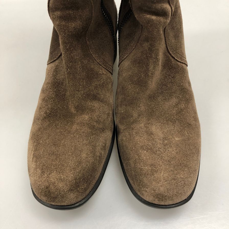 プラダ ニーハイ ブーツ スエード インサイドジップ サイドベルト