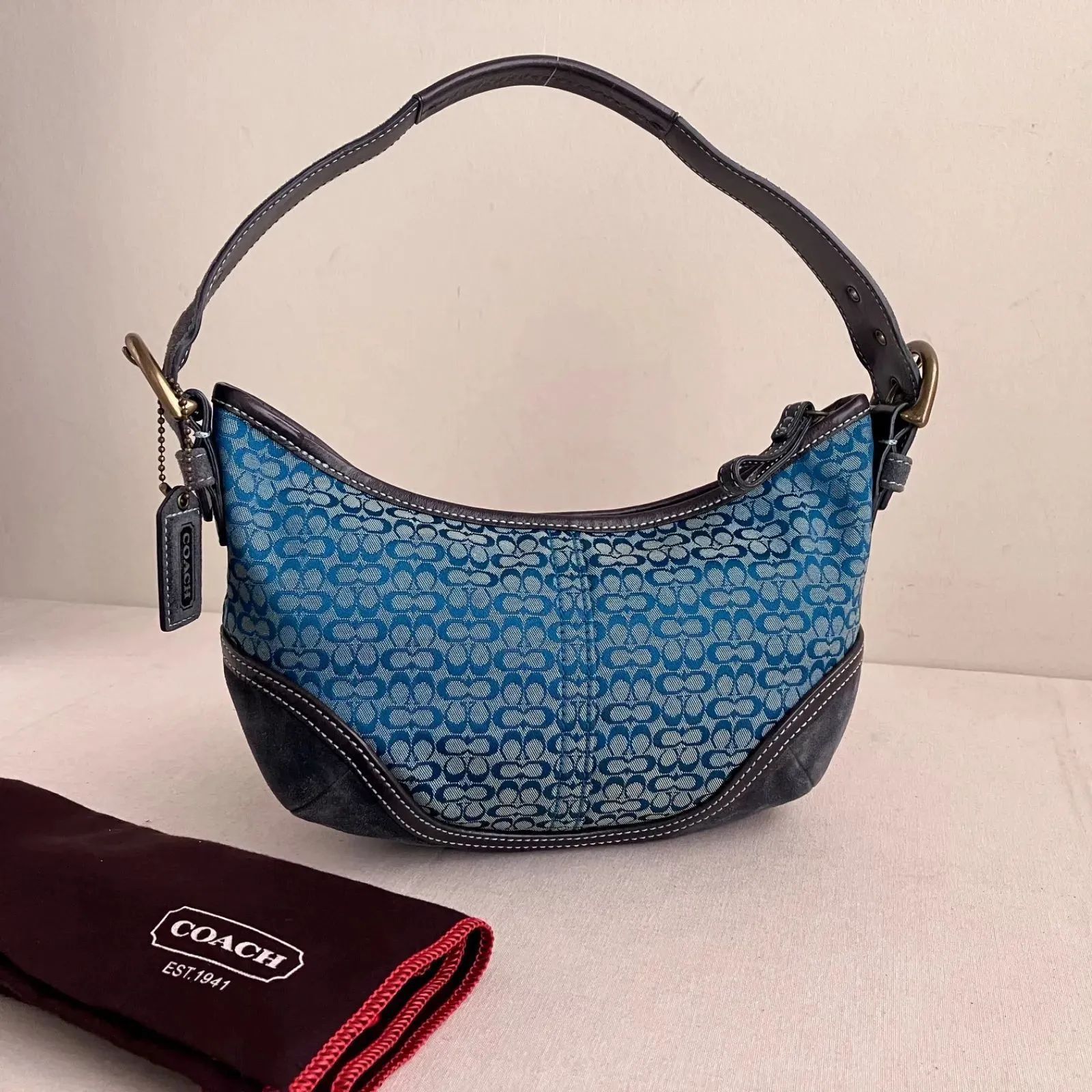 Vintage Coach y2k Mini Soho Hobo Shoulder Bag Suede Blue Mini