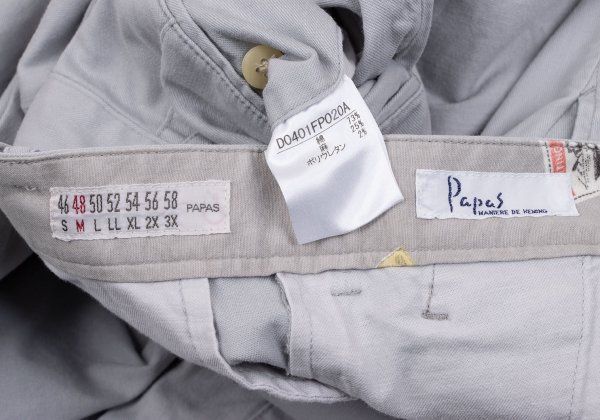 パパスPapas 節約 コットン混ストレッチテーパードパンツ ブルーグレー