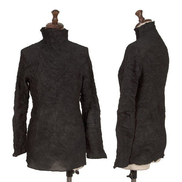 イッセイミヤケISSEY MIYAKE シワプリーツハイネックカットソー 黒M