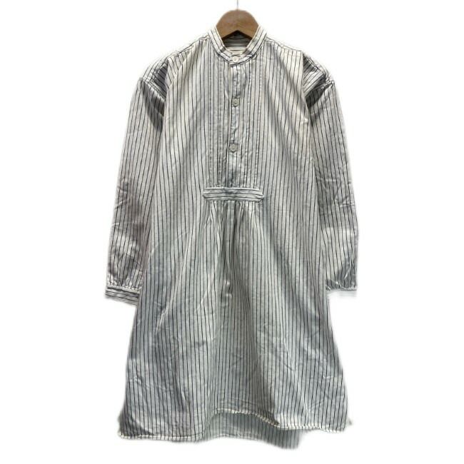 ユーロシャツ 長袖 シャツ トップス ハーフボタン ロング丈 ノー ストライプ スリット ユーロヴィンテージ ミリタリー 古着