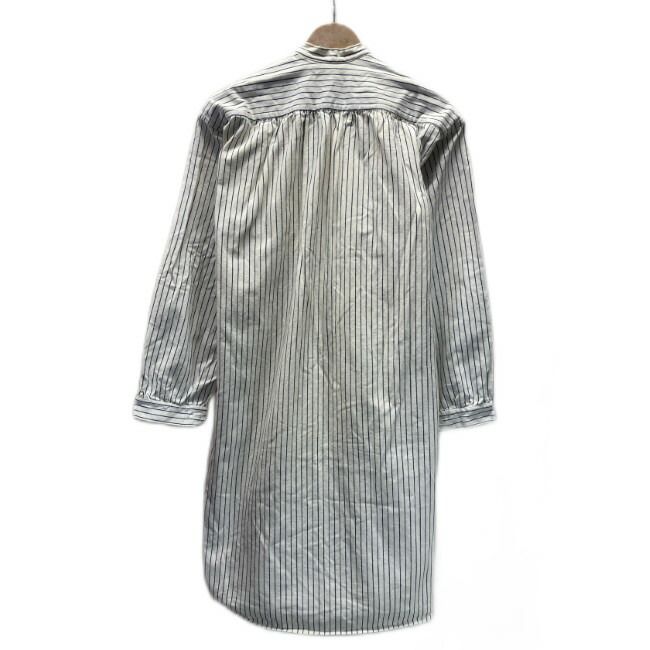 ユーロシャツ 長袖 シャツ トップス ハーフボタン ロング丈 ノーカラー ストライプ スリット ユーロヴィンテージ ミリタリー 古着