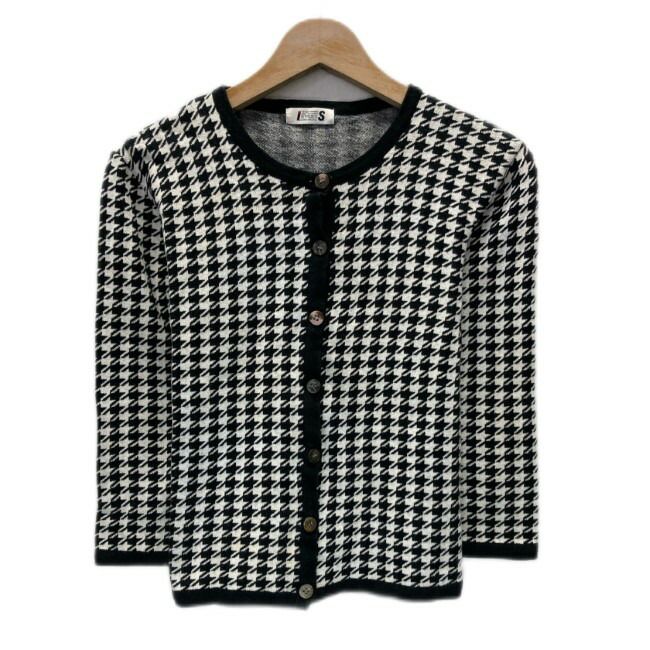 i.s. ISSEY MIYAKE カーディガン 羽織り Uネック フルボタン コットン 総柄 千鳥格子 日本製 ドメスティック 古着