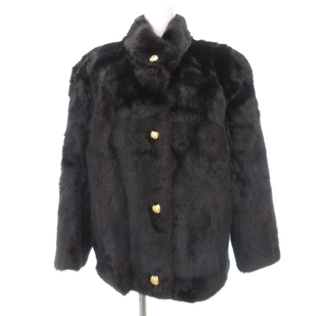 【中古】ダークミンク ファー コート 毛皮 ショート丈 金ボタン 黒系 /UO ■GY18 レディース ダークミンク ファー コート 毛皮 ショート丈 金ボタン 黒系 /UO □GY18