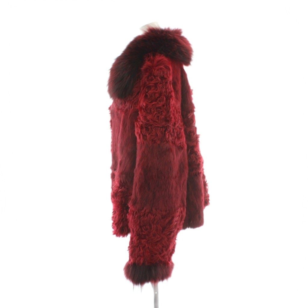 ノーブランド ファーコート フォックスファー ラム 毛皮 F ワイン