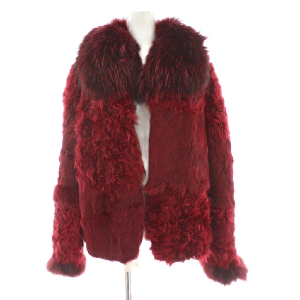 【中古】ノーブランド ファーコート フォックスファー ラム 毛皮 F ワインレッド 赤 ショート丈 /PP ■GY18 レディース ノーブランド ファーコート フォックスファー ラム 毛皮 F ワイン