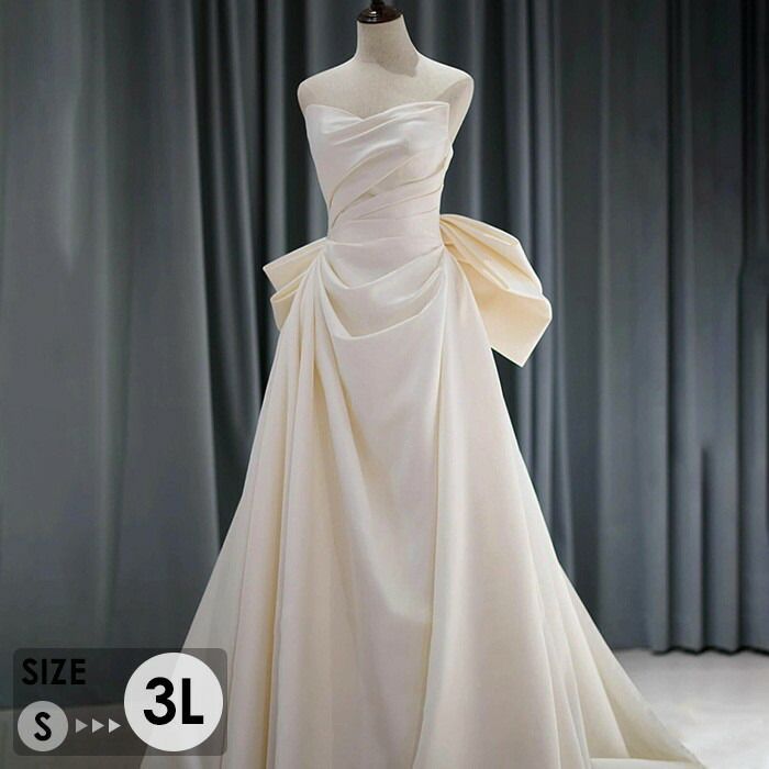 ウェディングドレス ビスチェタイプ ビッグリボン 花嫁 白ドレス ワンピース プリンセス かわいい シンプル アンティーク クラシカル 結婚式 二次会 披露宴 前撮り 後撮り 撮影用 フォトウェディング ロンググローリーパーク