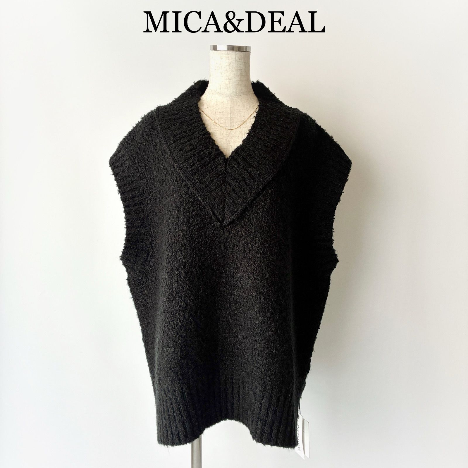 2025 MICA DEAL マイカアンドディール ツイードビッグベスト ブラック 黒 フリーサイズ ゆったり ウォッシャブル 洗える 近年モデル