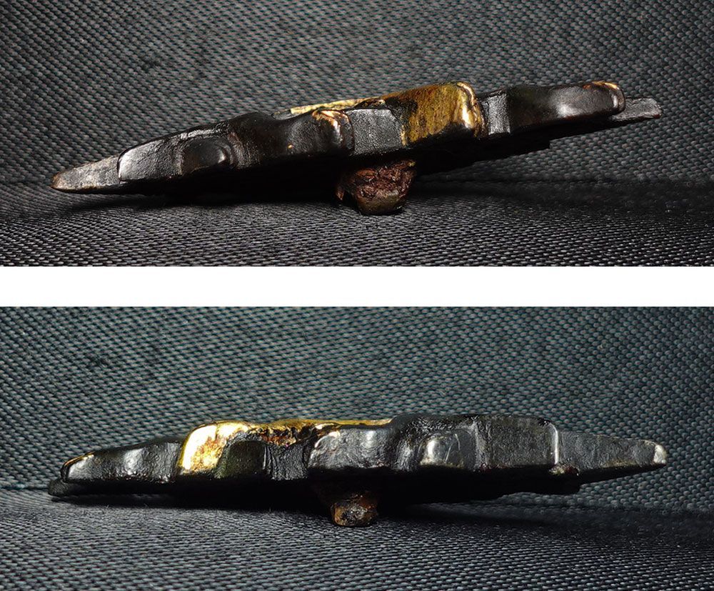 赤銅地容彫群雁図目貫　無銘　高肉彫　金色絵　毛彫　刀装具　拵　外装　細密金工 ☆赤銅地容彫群雁図目貫 無銘 高肉彫 金色絵 毛彫 刀装具 拵 外装 細密