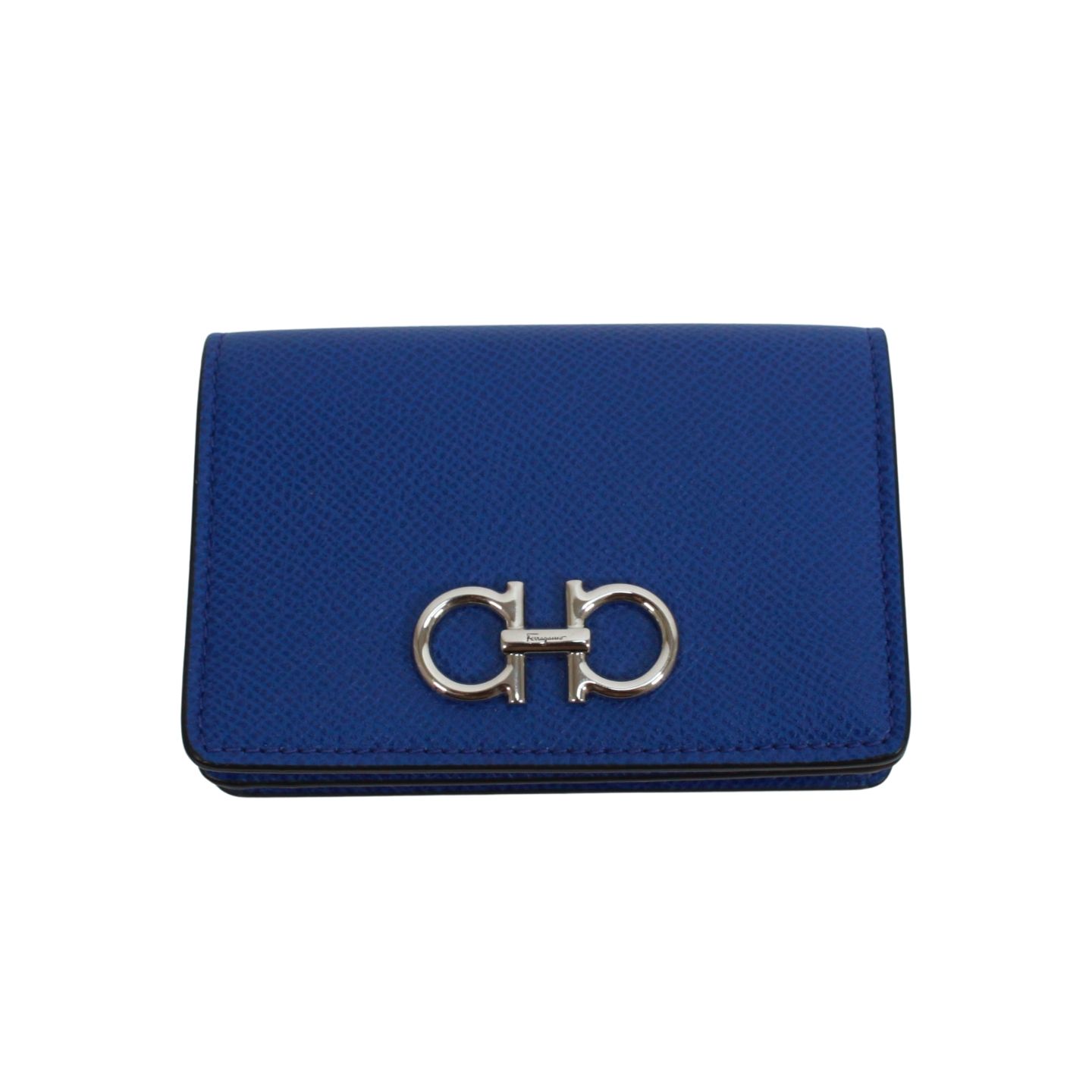 Salvatore Ferragamo ガンチーニ レザー ブルー カードケース シルバー 220371 762955