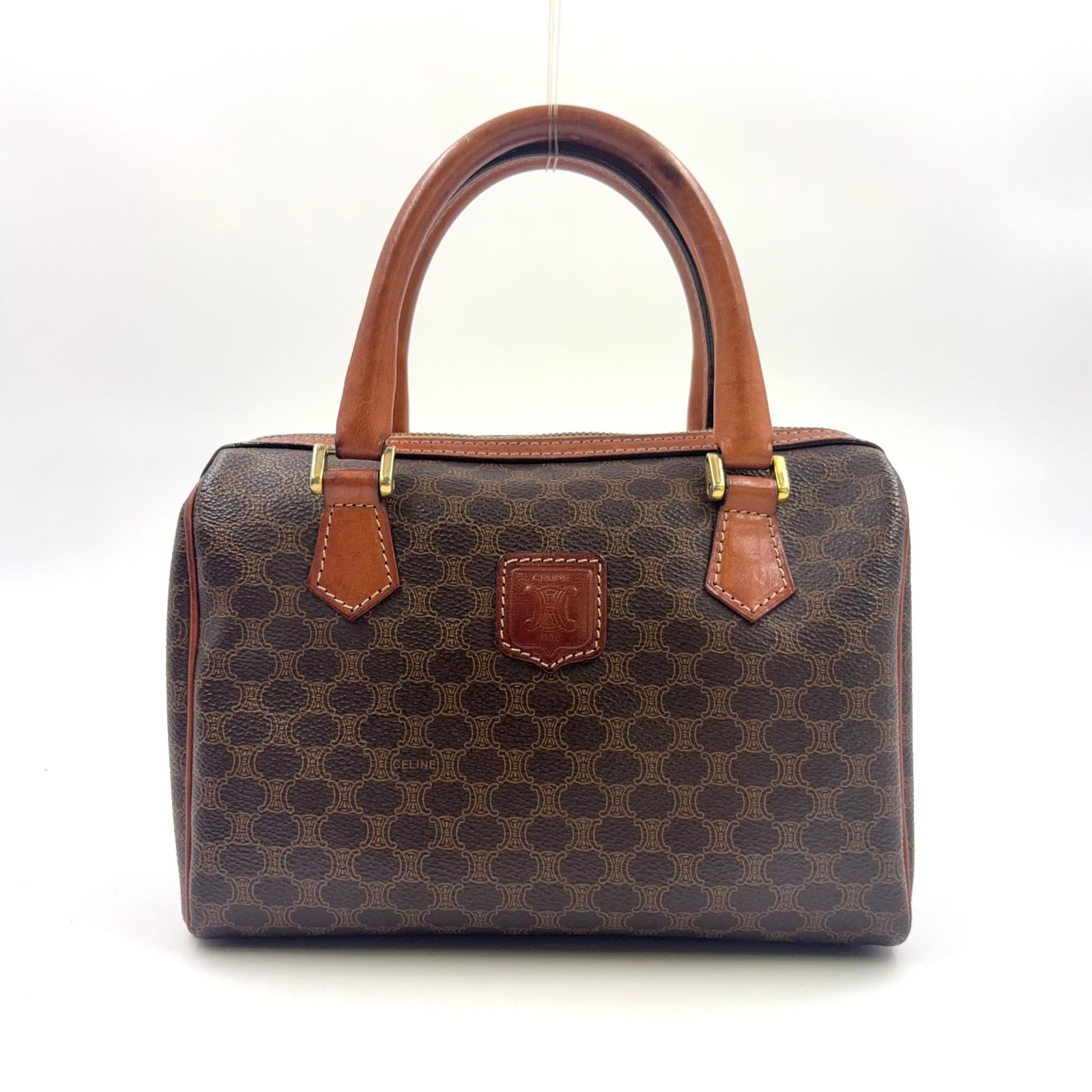 CELINE マカダム柄 ミニボストン 2WAYショルダー レザー×PVC ブラウン