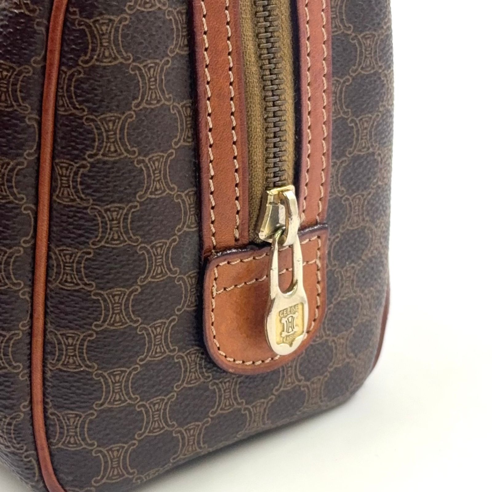 CELINE マカダム柄 ミニボストン 2WAYショルダー レザー×PVC ブラウン 
