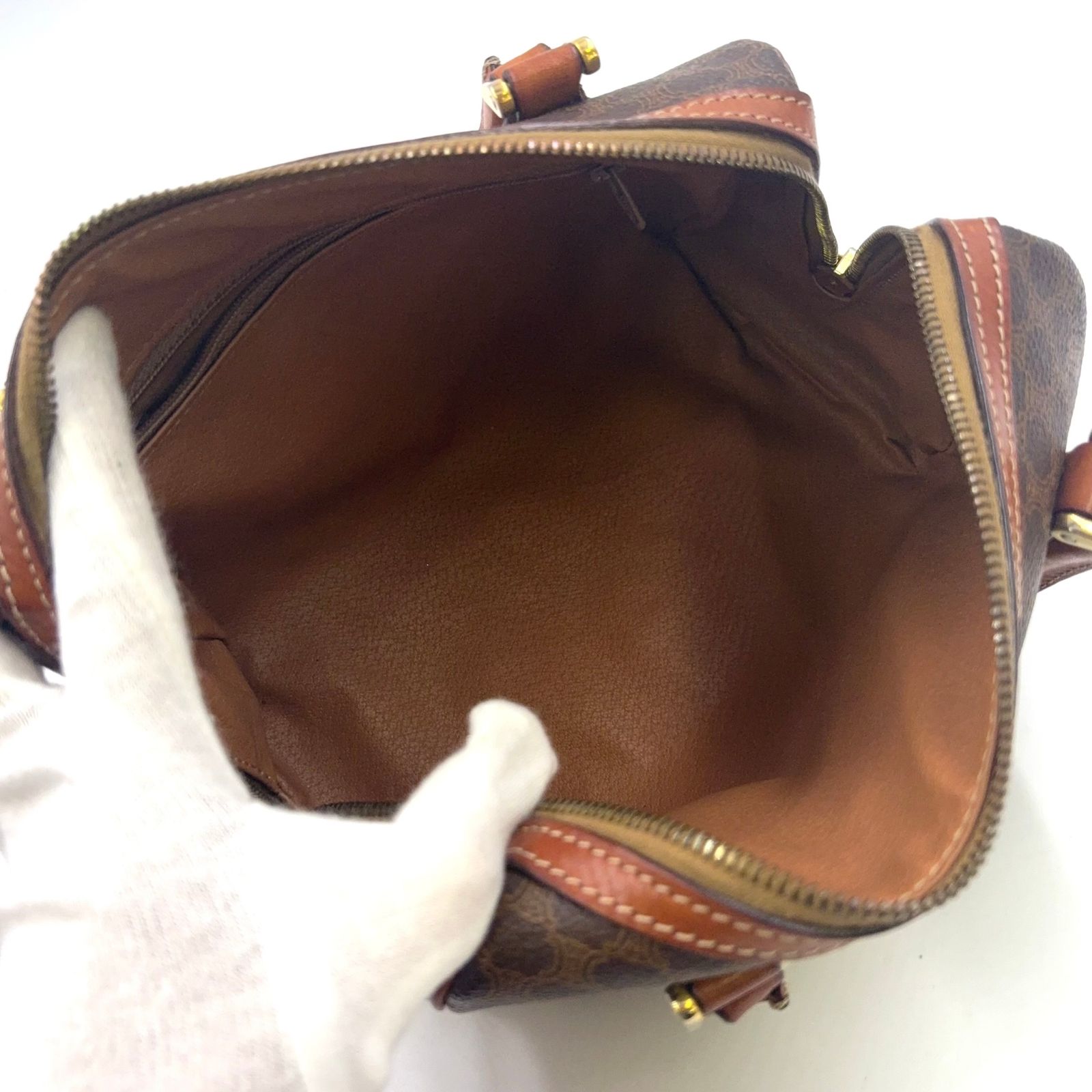 CELINE マカダム柄 ミニボストン 2WAYショルダー レザー×PVC ブラウン
