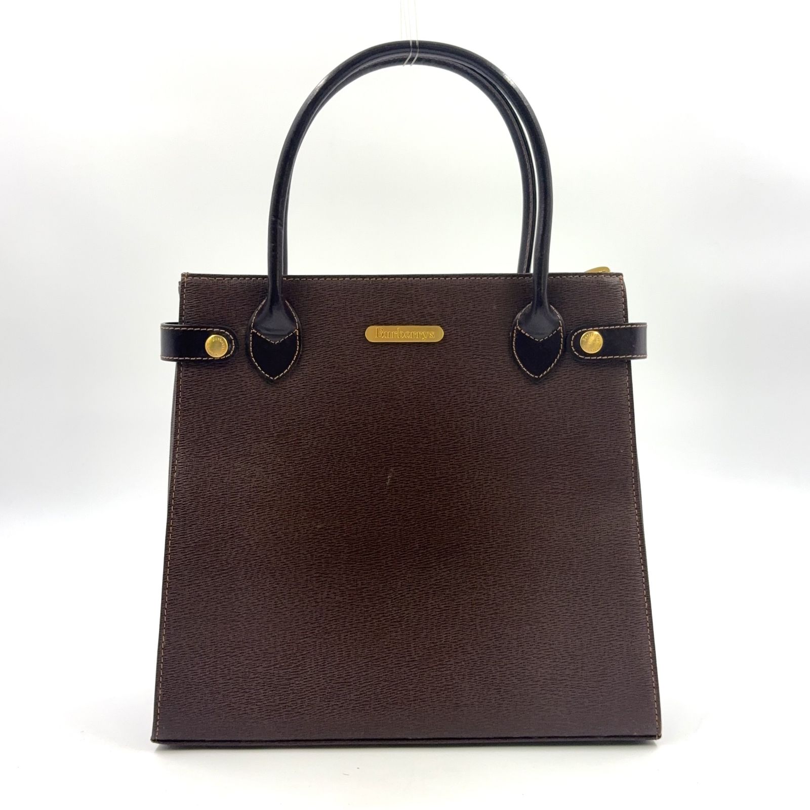 BURBERRY ノバチェック レザー ダークブラウン ハンドバッグ ゴールド