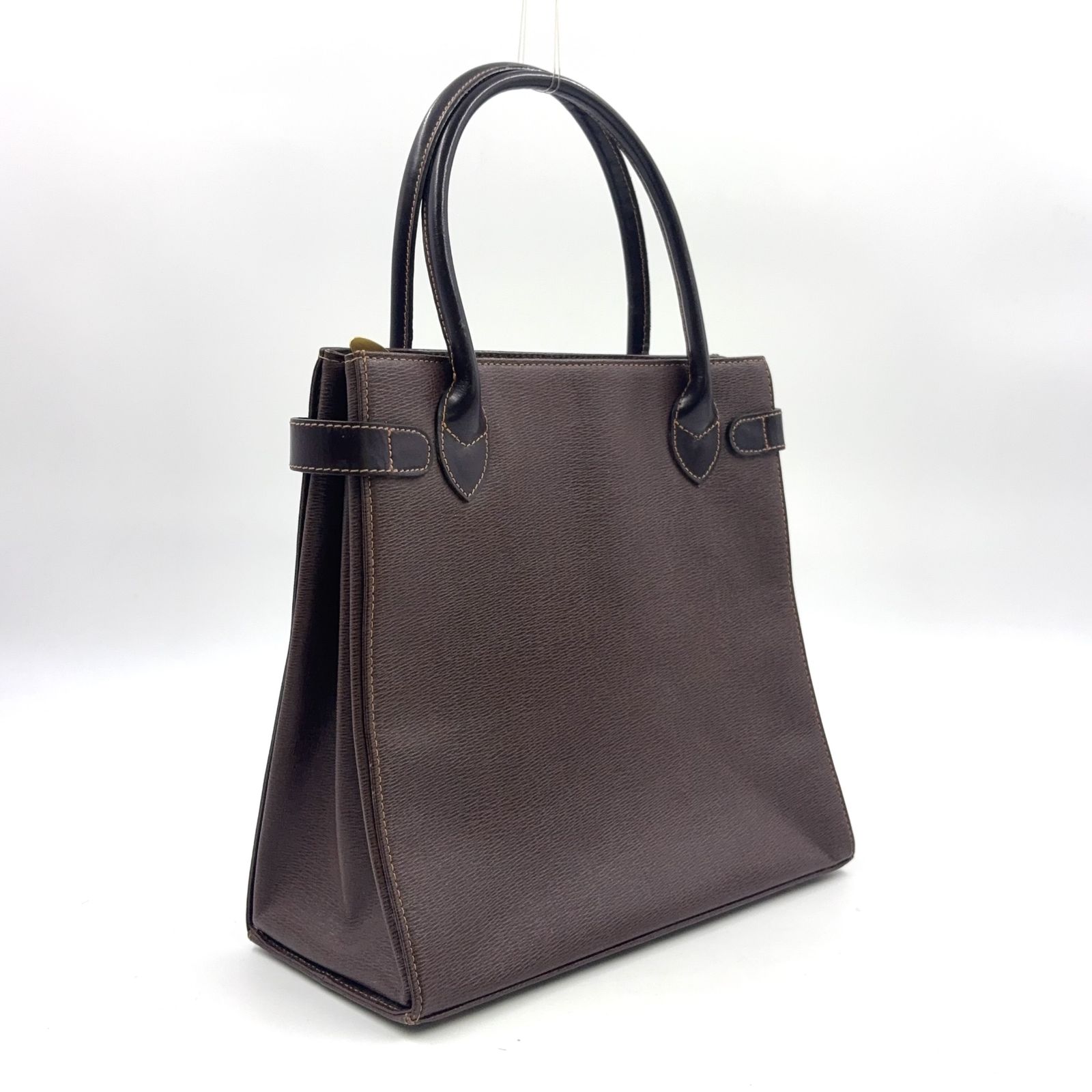 美品 Burberry レザー ハンドバッグ 自立型 内側ノバチェック ブラウン BURBERRY ノバチェック レザー ダークブラウン ハンドバッグ ゴールド