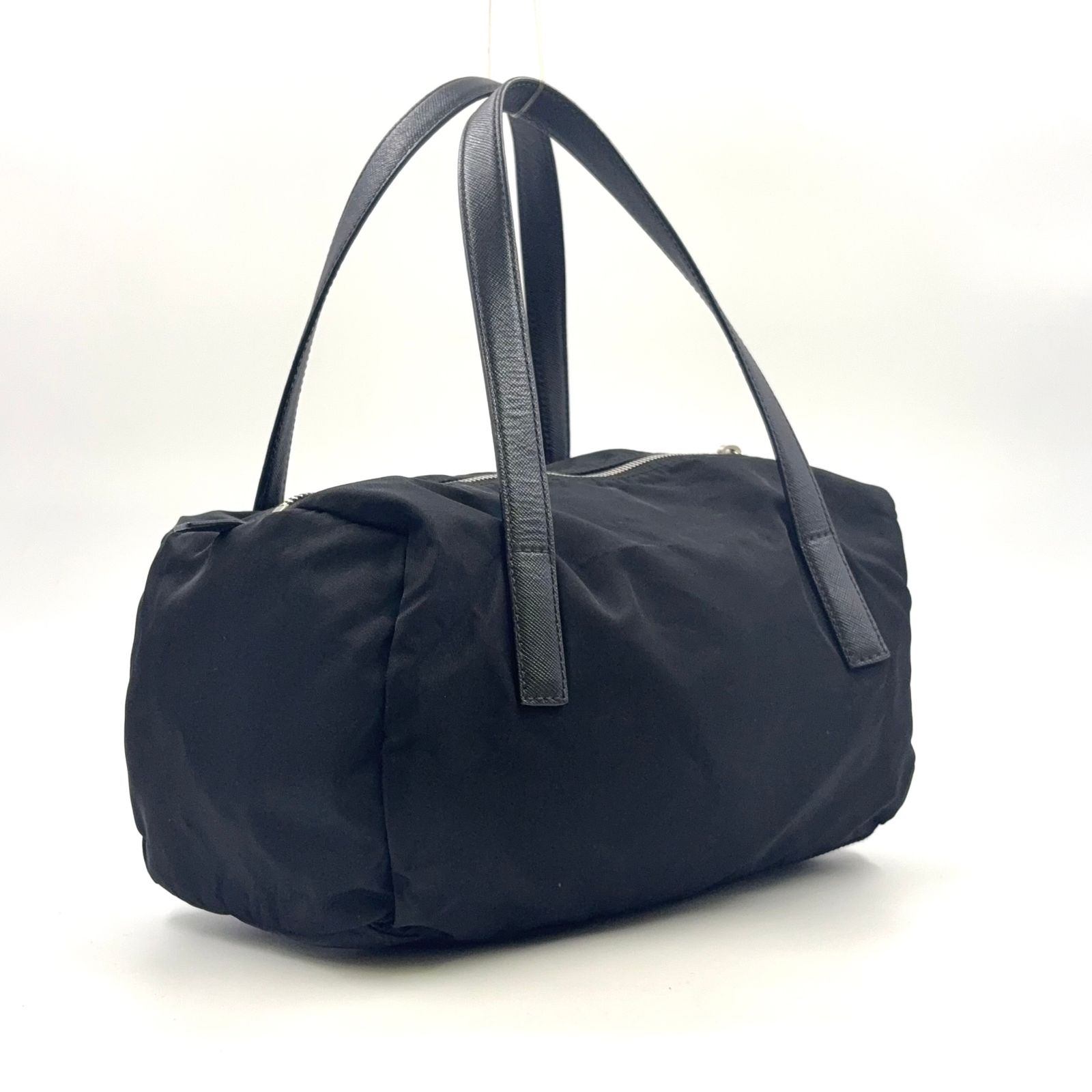 PRADA 三角ロゴプレート ミニボストン レザー×ナイロン ブラック