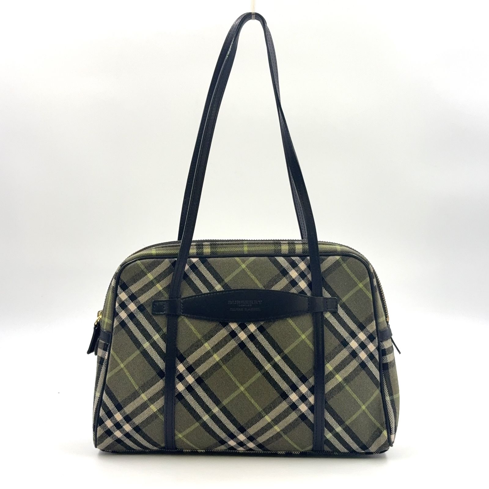 BURBERRY ノバチェック ブルーレーベル レザー×ウール カーキグリーン