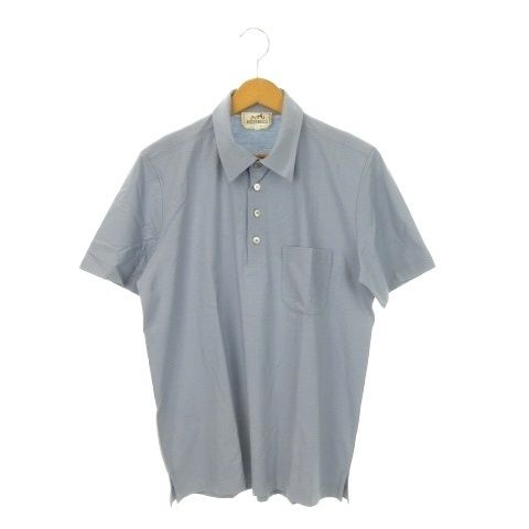エルメス HERMES ポロシャツ 半袖 コットン オレンジボックス き M 水色 ブルー AH 3 GY 40