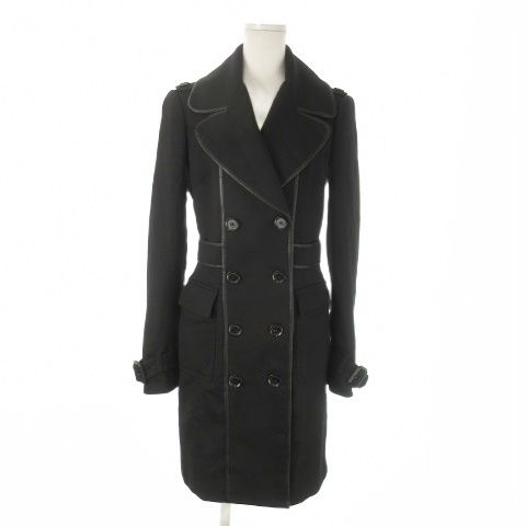 バーバリー ロンドン LONDON トレンチコート ロング丈 ダブル レザーパイピング 小さいサイズ 6 XS 黒 ブラック |AO 13 GY 18