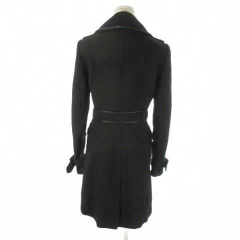 バーバリー ロンドン LONDON トレンチコート ロング丈 ダブル レザーパイピング 小さいサイズ 6 XS 黒 ブラック AO 13 GY 18