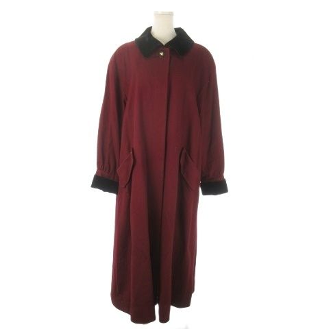 【中古】バルマン BALMAIN PIERRE BALMAIN Vent Vert ステンカラーコート カシミア ロング丈 切替 ベロア M 赤 バルマン BALMAIN PIERRE BALMAIN Vent Vert ステンカラーコート