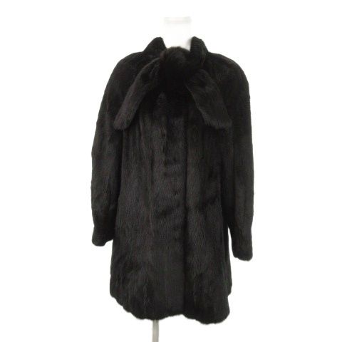 エンバ EMBA ファーコート ミンク 毛皮 ミドル丈 11 黒 ブラック