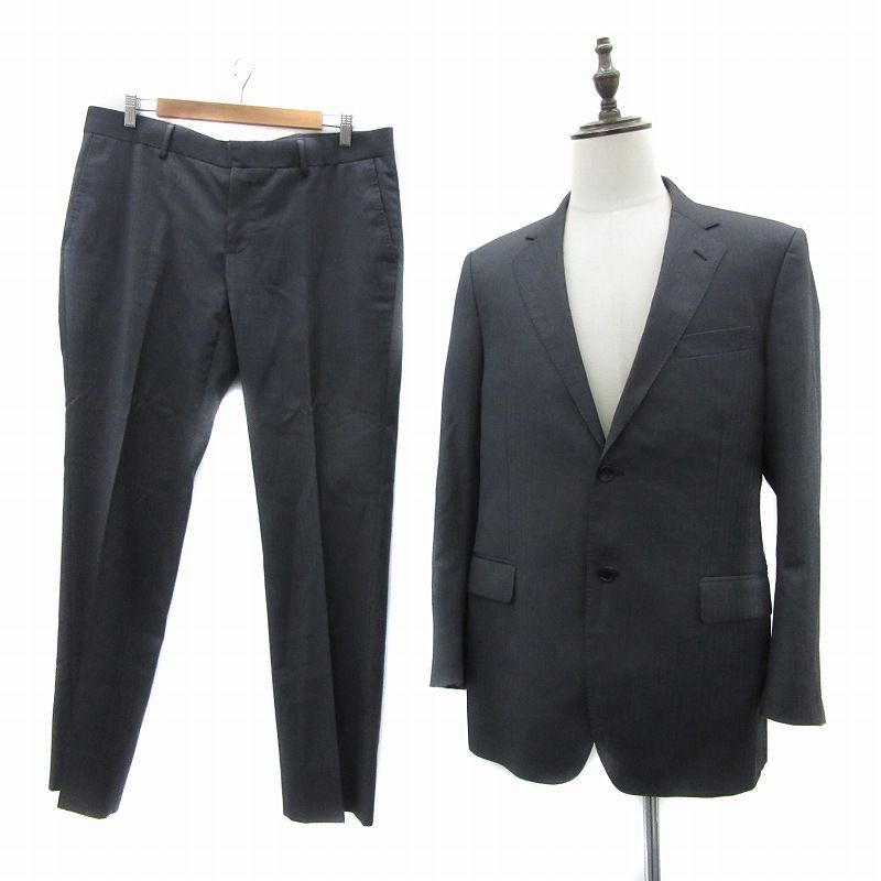 グッチ GUCCI スーツ セットアップ 上下 テーラードジャケット ミドル丈 シングルボタン 総裏地 スラックスパンツ テーパードパンツ ロング丈 ヘリンボーン柄 7-52 R グレー 219 U 56 28 JXFW |SY 47 GY 18
