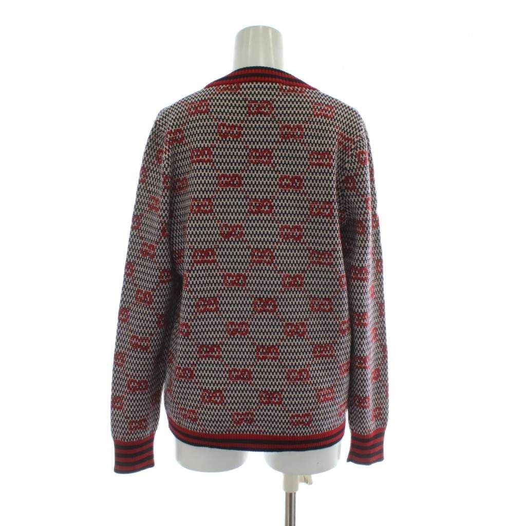 グッチ GUCCI カーディガン ニット 長袖 ウール S マルチカラー レッド