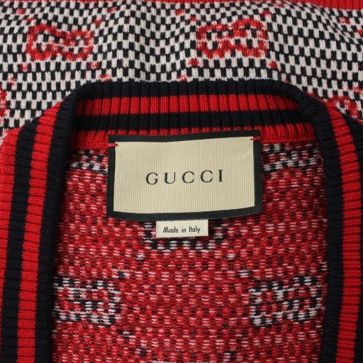 グッチ GUCCI カーディガン ニット 長袖 ウール S マルチカラー レッド