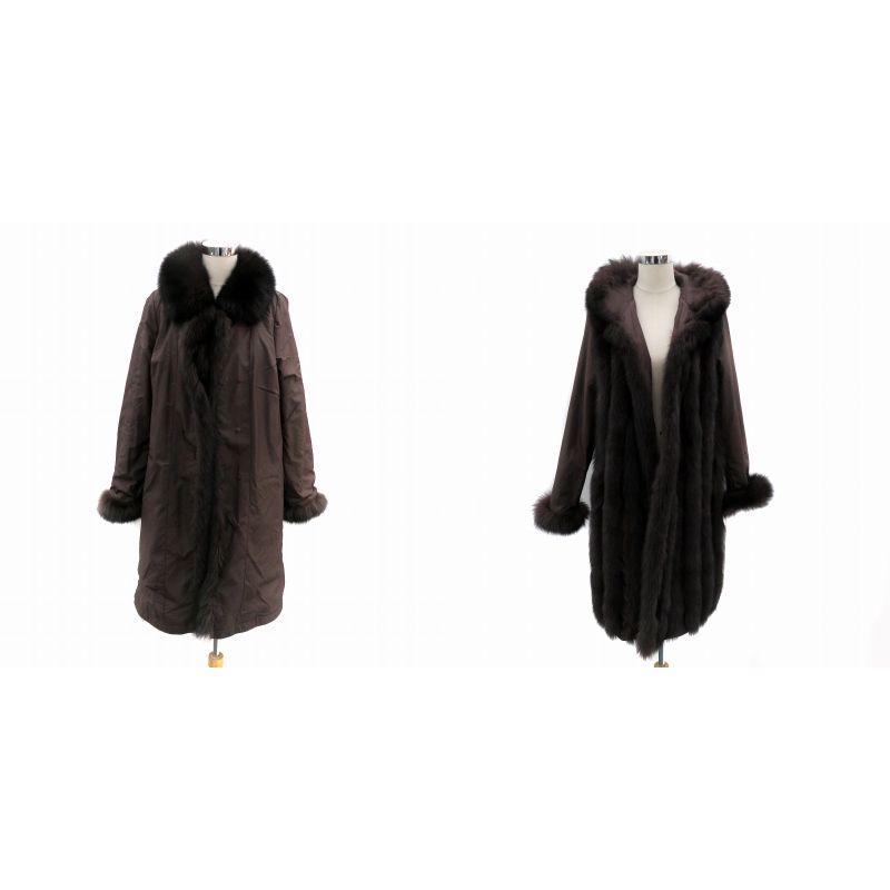 毛皮コート ファーコート リバーシブル ロング丈 フォックス L ダークブラウン |HO 13 GY 18